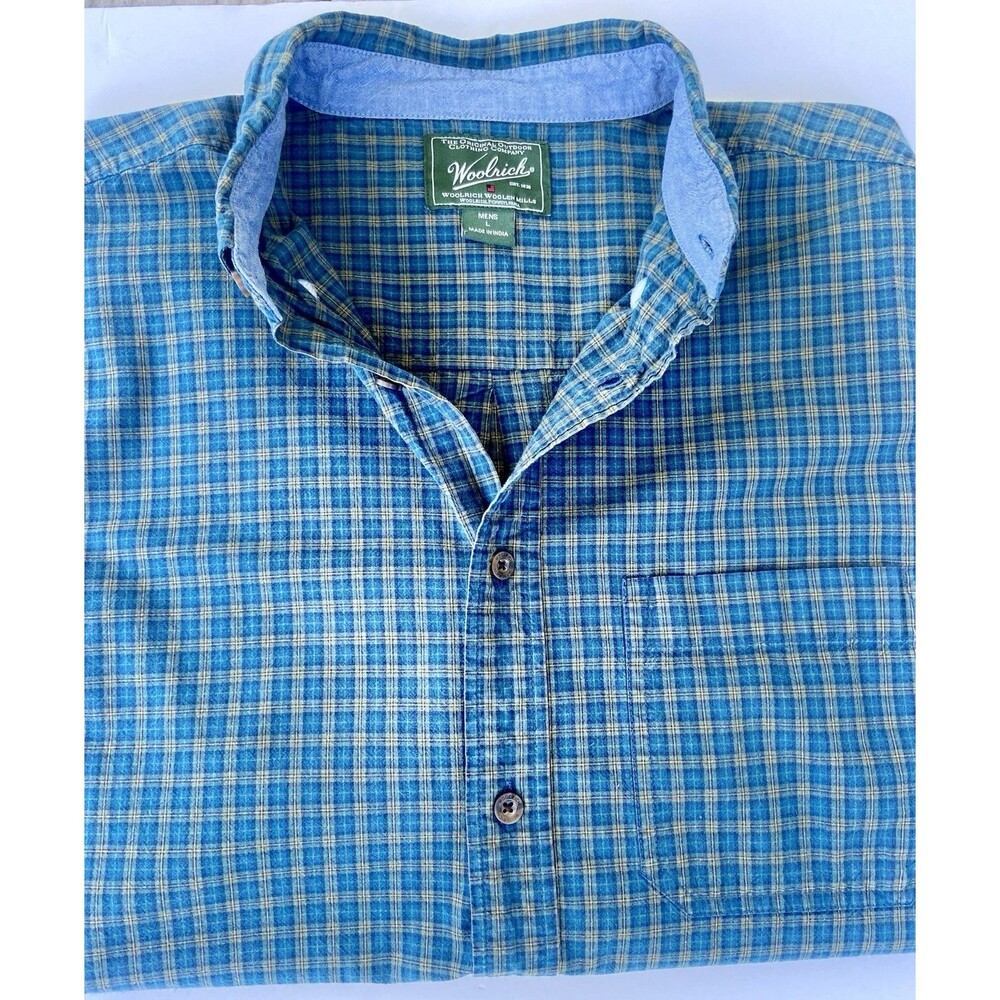 Woolrich Men’s Plaid 100% Cotton Green Long Sleeve Button Down Shirt Size Large - Picture 3 of 13
